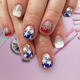 Flag Fake Nails - Flag Design Full Nails - 4th Of July Cute Nails Stick Nails Stars And Stripes Patriotic