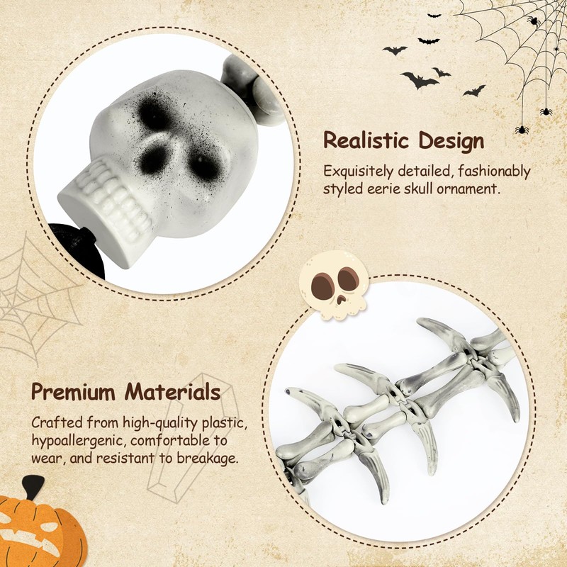 POTOTA Bone Skull Necklace Pendant, Plastic Faux Ivory Skeleton Necklace