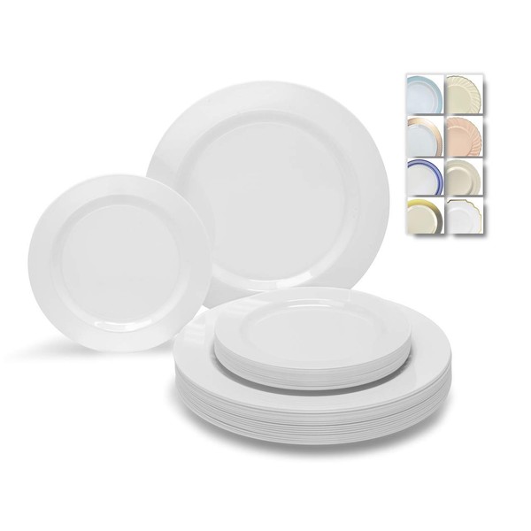 " OCCASIONS " 240 Plates Pack,(120 Guests) Wedding Heavyweight Wedding Party Disposable Plastic Plates Set -120 x 10.5'' Dinner + 120 x 7.5'' Salad/Dessert Plate (Plain White)
