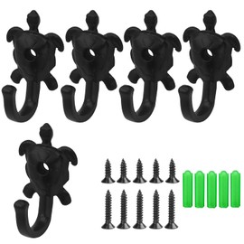 MUMIAO 5 Pack Coat Hooks Wall Storage Hooks – Decorative Wall Mounted Hooks Rustic Metal Clothing Hanger for Hanging Coats, Scarves, Bags, Purses, Backpacks Home Decor (Black Tortoise)