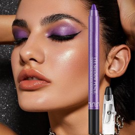 Purple Eyeshadow Stick - Metal Shimmer Crayon with Dark Color, Mermaid Glitter and Pearlescent Eyeliner - Ideal Makeup Gift for Women