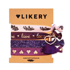 Super Soft Hair Bobbles | Bracelets | Set for Women Children Girls | Printed Hair Scrunchie | Bracelet Shimmering Fabric with Glitter and Cute Pendants | Colour: Violet Black