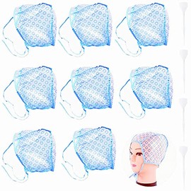8 tapas desechables para resaltar el cabello y 4 agujas de gancho para resaltar tinte y colorear