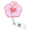 Cute Hibiscus Flower Badge Reel, Retractable ID Card Pink Badge