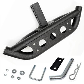 Black Powder Coated 26" Anti-Slip Circle-Cut Metal Plate Tow Hitch Step w/Hitch Pin & Anti-Rattle Plate fits 2" Receiver SUV Truck Trailer / 350lb Weight Capacity