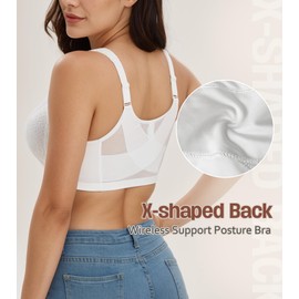 HACI Women's Front Closure Full Coverage Back Support Posture Bra Wireless Comfy(White,36D)