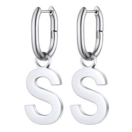 FOCALOOK Women's Letter A to Z Earrings Stainless Steel Hoop Earrings Christmas Earrings Statement Earrings Jewellery, Metal, No Gemstone