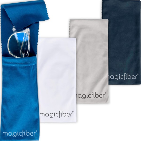 MagicFiber Glasses Case Soft (4-pack) - Sunglasses Pouch - Soft Glasses Pouch - Works as Glasses & Eyeglass Cleaner - Ultra Soft Storage with Cleaning Cloth Closure Flap - Microfiber Cloth for Glasses