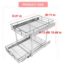 Sikarou Pull Out Cabinet Organizer 11" W x 21" D 2-Tier Individual Slide Out Drawer Pantry Shelf Storage for Kitchen Base Cabinet Organization ​for Kitchen, Bathroom, Pantry, Chrome