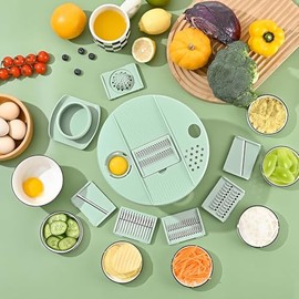 Airpro Salad Spinner Large, Vegetables Fruits Wash Spinner Bowl,Lettuce Spinner Dryer with 5 Blades,Egg Yolk Strainer Slicer Shredder for Kitchen Colander,Pasta and Fries Spinner-5.3 Qt（Green）