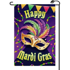 Mardi Gras Masquerade Mask Garden Flag 12x18 Inch Vertical Double Sided Masquerading Beads New Orleans Carnival Celebration Small Flags Outside Decoration For Yard (ONLY FLAG) KH05