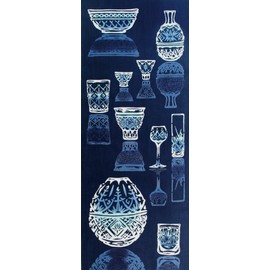 Kenema Hand Wipes, Injection-dyed Tenugui "Hobby Douraku" Kiriko Glass, 14.2 x 35.4 inches (36 x 90 cm)