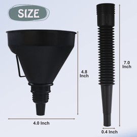 Plastic Oil Funnels for Automotive Use Set of 5, Large Flexible Fuel Funnel with Long Hose for Gas Transfer, Gasoline Funnels for Cars Boat Canning and Bottle