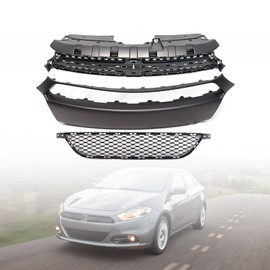 3PCS Front Bumper Molding & Upper & Lower Grille Set 1UT51TZZAA, 68081408AE, 68081409AA Compatible With 2013 2014 2015 2016 Do-dge Dart