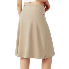 BELEROY Falda de falda hasta la rodilla para mujer con bolsillos, falda midi con pantalones cortos integrados, falda de tenis de golf para uso casual, A-caqui, M
