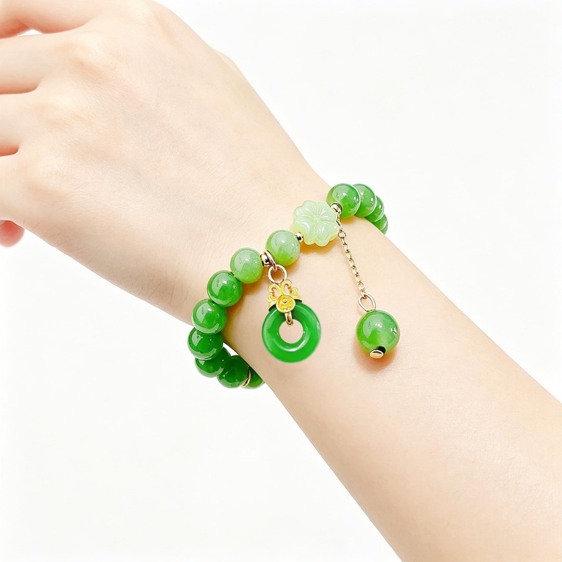 CINSKYING Fengshui Jade Bracelet, Handmade Bracelet with Good Luck Charm-J3