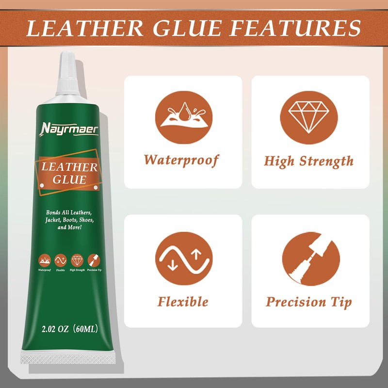 Nayrmaer Leather Glue, 60g Special Leather Adhesive, Permanent Clear Washable