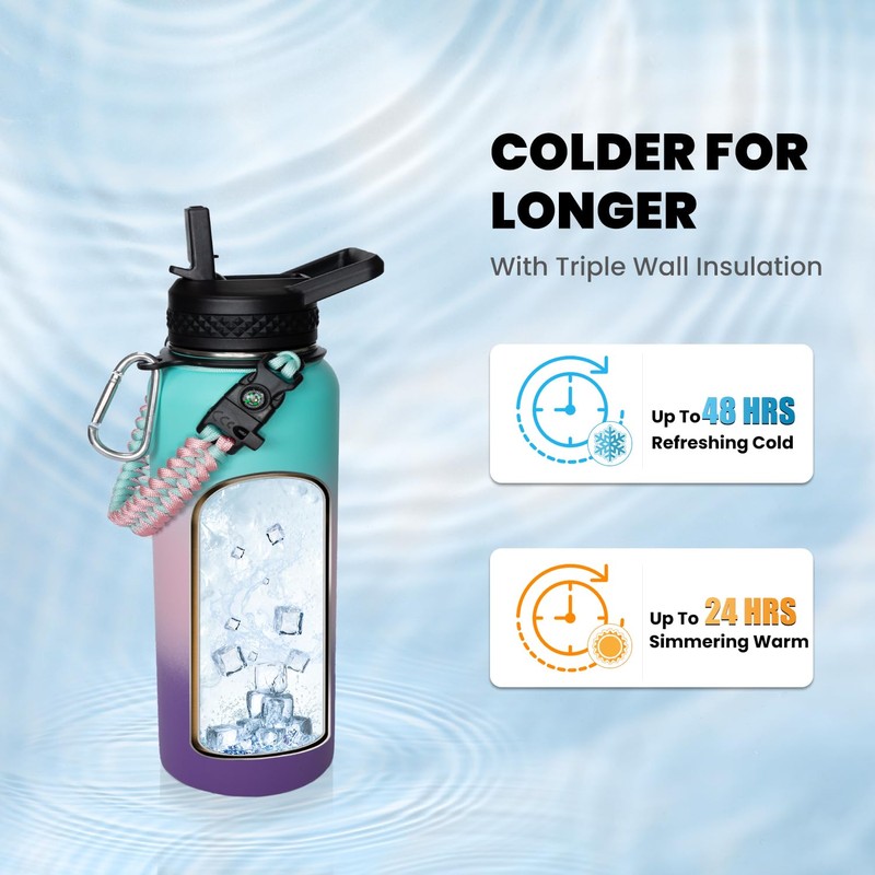 RAYMYLO Insulated Water Bottle 32 oz, Triple Wall Vacuum Stainless