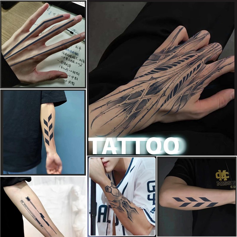 Nirbffo Temporary Tattoo Line Geometry Robot Mechanic Arm Tattoo Circuit