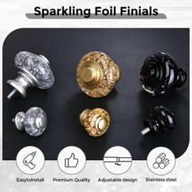 Wolistsa Silver Double Curtain Rods for Windows 36 to 72 Inch, 1 Inch Adjustable Decorative Crystal Dual Curtain Rod, Heavy Duty Vintage Double Drapery Pole with Silver Foil Finials for Living Room