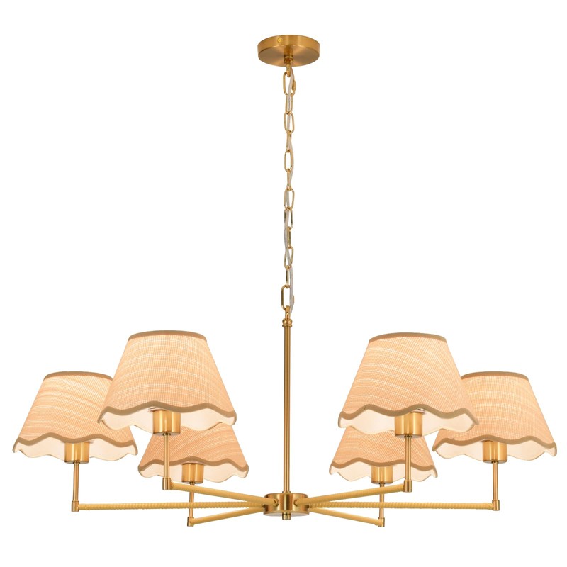 KUSSCO 6-Light Boho Rattan Chandelier 39″ Rattan Pendant Light with