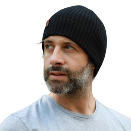 TOP-EX XL/XXL 100% Merino Wool Beanie for Men & Women, Warm Fleece Lined Winter Hat, Unisex & Elastic, Perfect for Running & Golf, Soft Knitted Hat, 94586#Black