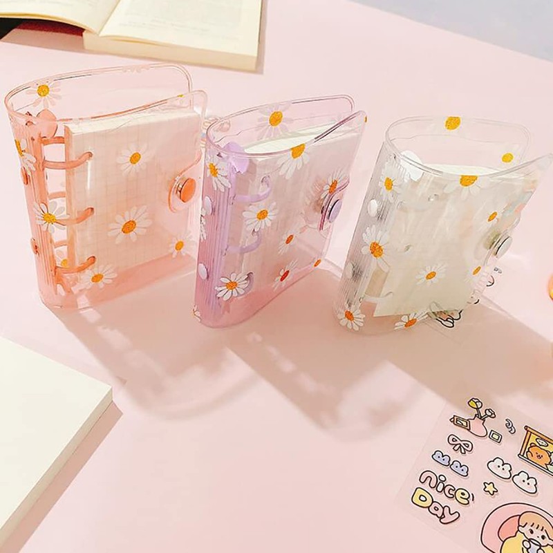 JIHUOO Mini 3 Ring Binder Cover PVC Notebook Loose Leaf