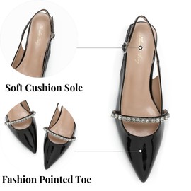 Elisabet Tang Women Slingback Flats with Rhinestone Pointed Toe Flats for Women Dressy Shoes Black Patent 9