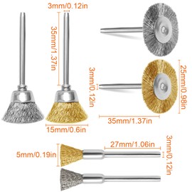48 PCS Brass / Stainless Steel Wire Brush Wheel Set, Mini Wire Brush Wheel Cup Brush for Power Rotary Tools Polishing, Cleaning Metal Rust, Drill Attachment Bit Set 1/8 Inch(3mm) Shank