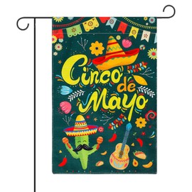 Cinco de Mayo Garden Flag, 12x18 Inch Mexican American Garden Flag Banner Double-Sided Welcome Cinco de Mayo Day Yard Flag for Outdoor Holiday Party Patio Yard House Lawn Decor