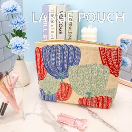 PAZIMIIK Makeup Bag Large Cotton Zipper Pouch for Purse Travel Canvas Make Up Organizer for Women Cosmetic,Linen Colorful