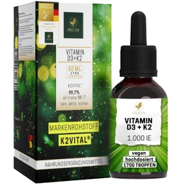 VITACTIV Vitamin D3 K2 Drops - K2VITAL 99.7% all-trans MK-7 - D3 per Drop 1000 IU, High Dosage, High Bioavailable - From Germany, Laboratory Tested, Vegan - 50 ml, 1700 Drops