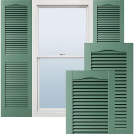 Ekena Millwork Lifetime Vinyl LL1S12X02500FG Standard Cathedral Top Center Mullion, Open Louver Vinyl Shutters, w/Installation Shutter-Lok's & Matching Screws (Per Pair), 12"W x 25"H, Forest Green