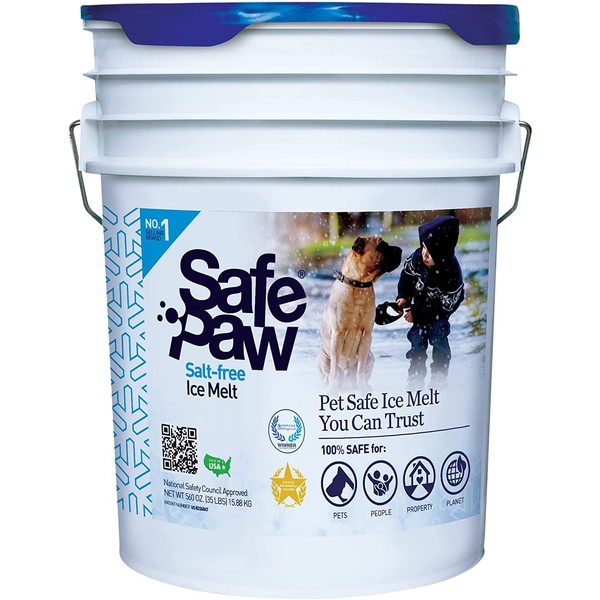 Safe Paw Child Plant Dog Paw & Pet Safe Ice Melter, 100% Salt/Chloride Free -Non-Toxic, Vet Approved, No Concrete Damage, Fast Acting Formula, Last 3X Longer – 35lbs
