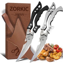 Heavy Duty Poultry Shears Plastic Handle - Stainless Steel Kitchen Meat Scissors with Sheath, Dishwasher Safe Japan Utility Shears for Cooking, Butchering, Cutting