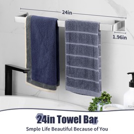 Bathroom Accessory Towel Bar Set: 5 Pieces Brushed Nickel Square Bathroom Hardware SUS304 Stainless Steel - 24 Inch Wall Mounted Towel Rack&Toilet Paper Holder&Towel Ring and Towel Hook