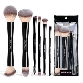 MAANGE Brochas para Maquillaje Profesional, 6 Piezas de Doble Punta con Mango de Aluminio para un Maquillaje Versátil y Sin Esfuerzo (Negro)