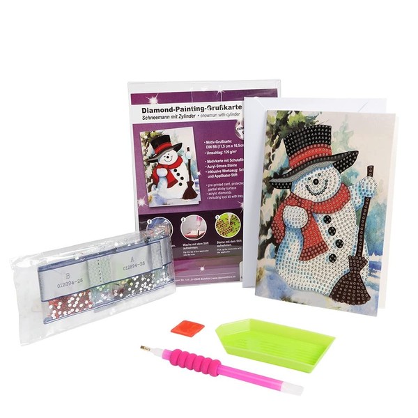 Ideen mit Herz Diamond Painting Greeting Card | Rhinestone Edition | DIN B6 | 370gsm | Includes Stones, Envelope & Tool (Snowman & Cylinder)