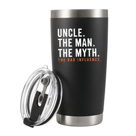 Panvola Uncle The Man The Myth The Bad Influence Vacuum Insulated Stainless Steel Tumbler Uncle Gifts From Niece Nephew Sister Brother Wife Father's Day Tio Birthday Retirement Valentines (20 oz)