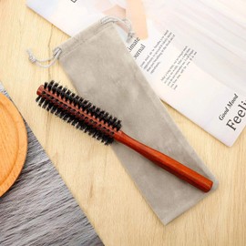 Beard roller boar bristle brush denman brush Round Brush Hair Brush,2 Pieces Small Round Hair Brush Mini Bristle Beard Brush for Men Women with 2 Piece Drawstring Bags for Thin or Short Hair