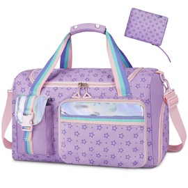WOOMADA Travel Duffle Bag, Weekend Bag with Wet Pocket & Trolley Sleeve, Gym Dance Bag With Shoe Compartment(Star Purple)