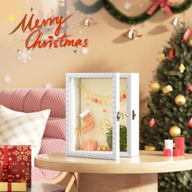 SZQINJI Shadow Box Frame 8x10 Shadow Box Small Deep White Shadow Boxes Display Cases with Front Opening Vintage Lock Diamond Shape Door for Pet Memorial Keepsakes Wedding Flower Baby Graduation White