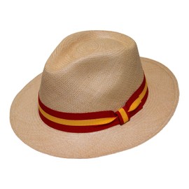 Borges & Scott - Teardrop Fedora Panama Hat - Beige Straw with Red and Yellow Band - 54cm