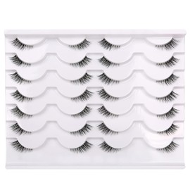 Pooplunch Media Pestañas Postizas con Banda Transparente, Aspecto de Ojo de Gato, Pestañas Cortas Naturales, Pestañas Postizas de Visón Sintético, Paquete de 14 Pares 14 Pares (Paquete de 1) Negro