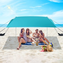 ERFEI Beach Tent Sun Shelter UPF50+ with Sandbags, Sand Shovel & Windproof Poles - Portable Pop Up Canopy for Beach, Camping, Picnics, Backyard & Fishing (Cyan,6.9x6.5FT)