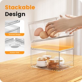 4 Pack Clear Stackable Storage Drawers, 4.4" Tall Acrylic Bathroom Makeup Organizer,Plastic Storage Bins For Vanity, Undersink, Kitchen Cabinets, Pantry, Home Organization and Storage