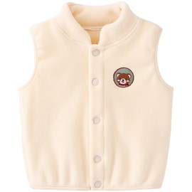 Baby Toddler Polar Fleece Vests Children's Jacket Boys Girls Cotton Sleeveless Children's Vest Spring Autumn Cardigan Top with Cartoon Pattern, B323 Beige