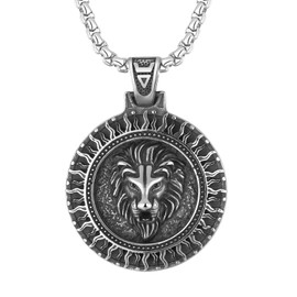 OIDEA Men's Necklace with Thor's Hammer Wolf Head Lion Head Pendant, Heavy Viking Jewellery with Byzantine Chain, Gothic Necklace, Gold/Silver/Black, Stainless Steel