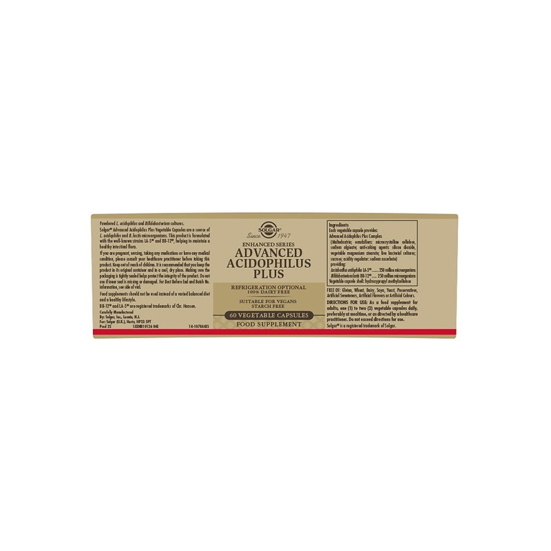 Advanced Acidophilus Plus Solgar 60 VCaps