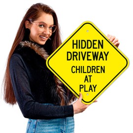 Hidden Driveway Children at Play Sign, 12x12 Inches, Rust Free .040 Aluminum, Fade Resistant, Made in USA